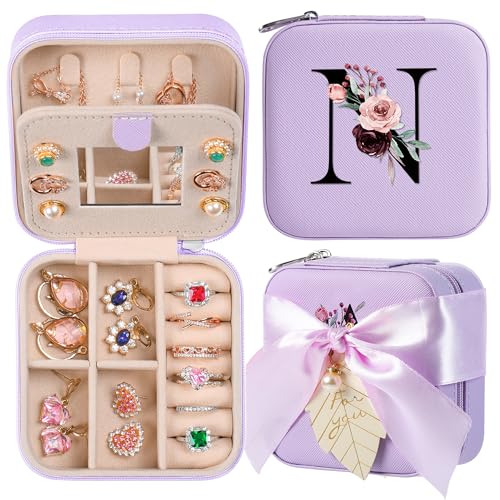 AYGXU Travel Jewelry Box for Women and Girls - Small Case With Initial A-Z - Teacher Gifts - color: purple, size: N