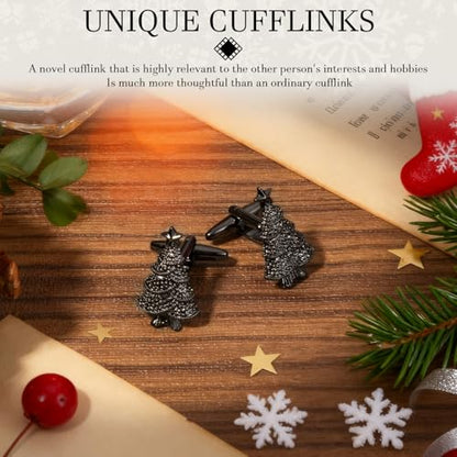 HAWSON Various Unique Cuff Links Mens, Animal/Tactical/Music/Holiday/Cufflinks, Themed Wedding Dinner Party Gift Suit Accessories - style: Christmas Tree
