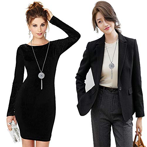 SEVENSTONE 3PCS Long Pendant Necklaces for Women Knot Disk Circle Tassel Statement Sweater Necklace Set - color: Silver