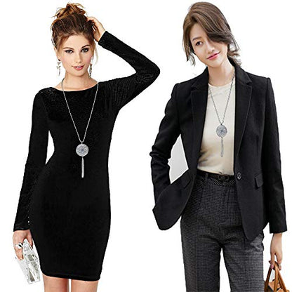 SEVENSTONE 3PCS Long Pendant Necklaces for Women Knot Disk Circle Tassel Statement Sweater Necklace Set - color: Silver