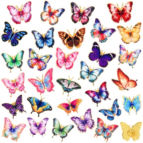 30/60 Pcs Cute Enamel Pins Bulk Plant Flower Animal Halloween Gothic Fall Pumpkin Cartoon Lapel Pin Brooches Jewelry Gift for Backpack Clothes Hats Accessories - style: Butterfly