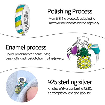 Pandach 925 Sterling Silver Charms for Bracelets and Necklaces Travel Round The World Beads Charms Relaxation Dangle Pendant,Jewelry Beads Gifts for Women - style: Pineapple Wine Glass Sunglasses Charm