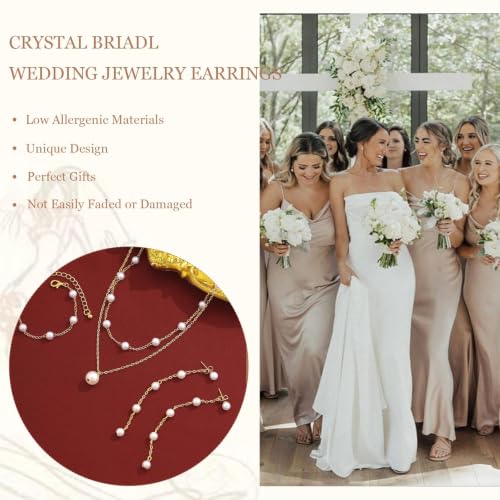 Wedding Jewelry Sets for Brides Bridesmaid Pearl Jewelry Set Fancy Gold Flower Necklace and Earrings Simple Pearl Necklace for Women Bridal Earrings Wedding Accessories Essentials Gifts - color: B2:3pcs pearl jewelry set