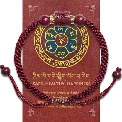 Yautja Tibetan Buddhist Red Buddha Spiritual Protection Red String Bracelet | Meditation Prayer Jewelry for Good Luck Health Wealth, Cinnabar Beads Exorcism Bracelet with Amulet Card, Handmade Adjustable - color: Red-2