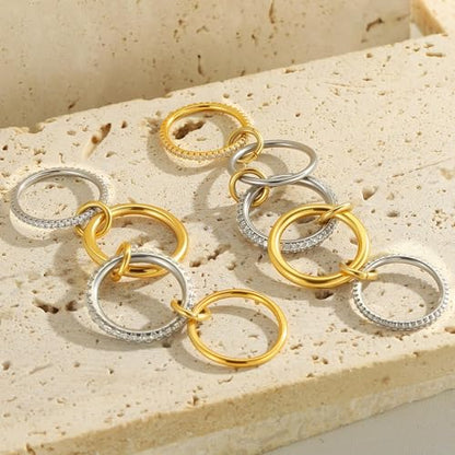 Gold Stackable Rings for Women Non Tarnish, 18k Gold Plated Cubic Zirconia Rings, Exquisite Silver Gold Multi Ring Mixed Metals Stack Jewelry Set Size 6-10 - color: 4PCS, size: 8