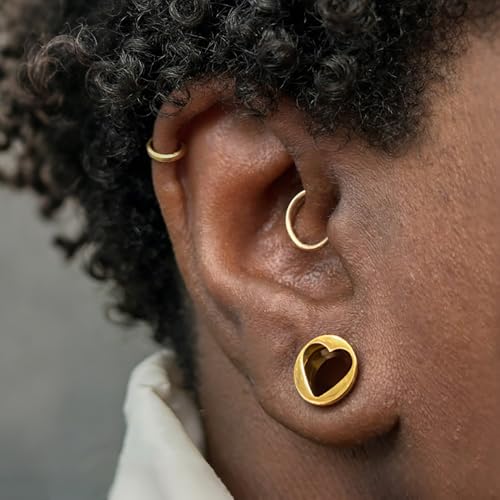 ARTFAN Ear Gauges Plugs - 2PCS Stainless Steel Tunnels for Stretched Ears, Cute Heart Ear Plugs Gauges for Women Men, Hypoallergenic Body Piercing Jewelry - size: 00g (10mm)
