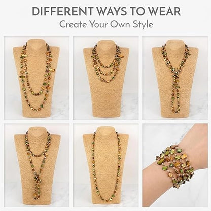 Olive/Brown Shell Nugget and Glass Crystal Bead Necklace