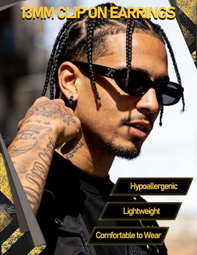 Stainless Steel Mens Womens Clip On Earrings Hoop Huggie Non-Piercing 3 Pairs - color: 3 Pairs(Silver + gold + black)
