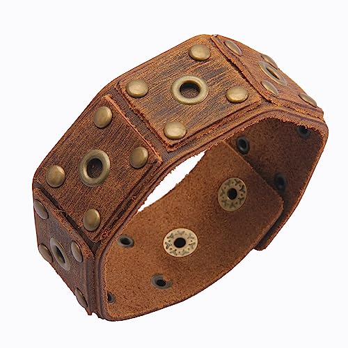 Jeilwiy Punk Leather Wristbands for Men Bracelets Handmade Wide Cuff Bangle Braided Jewelry Black Brown Adjustable - Punk Father's Gifts - color: Leather Wristband