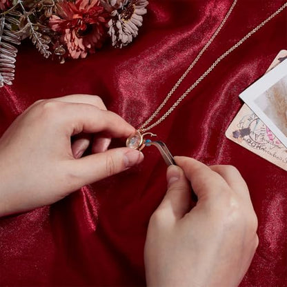 Memory Locket Charm Flat Round DIY Picture Photo Necklace Making Kit Chain Necklace Living Floating Glass Photo Frame Pendant for Women Men Wedding Christmas Jewelry Making - style: Flat Round