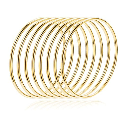 Fashion Shiny Thin Round Stainless Steel Bangle Bracelets for Women (1/3/5/8 Set) - style: Gold-8 Set