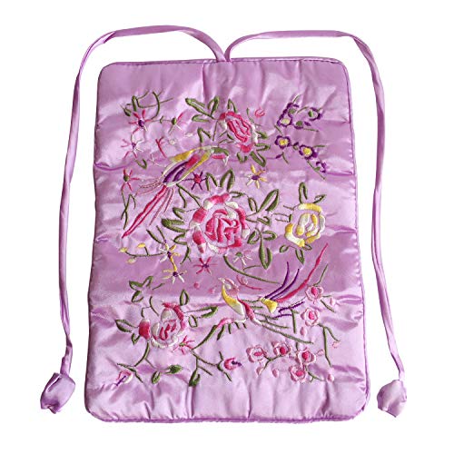 Travel Jewelry Roll Bag - Embroidered Brocade Pouch for Rings, Necklaces, Earrings, Bracelets | Lightweight & Tie Closure (Light Purple) - color: Light Purple