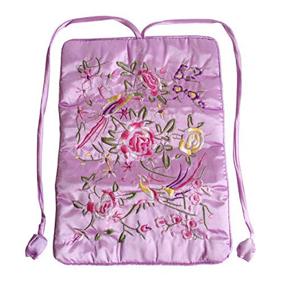 Travel Jewelry Roll Bag - Embroidered Brocade Pouch for Rings, Necklaces, Earrings, Bracelets | Lightweight & Tie Closure (Light Purple) - color: Light Purple