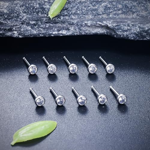 ASTM F136 Titanium Nose Rings 18G 20G 22G Jeweled Clear Cubic Zirconia Nose Studs Ring Screw L-Shaped Bone Hypoallergenic Body Piercing Jewelry for Women 1.5mm 2mm 2.5mm 3mm 10PCS - style: Bone:18G(1.0mm)-2mm CZ