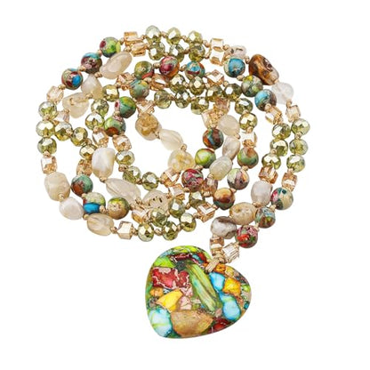 Long Necklaces for Women Boho, Oval Waterdrop Turquoise Pendant, Natural Stone Beaded, Handmade,Vintage & Elegance, Boho Fashion Charm Beaded Necklace for Women - style: E-Jasper Pendant