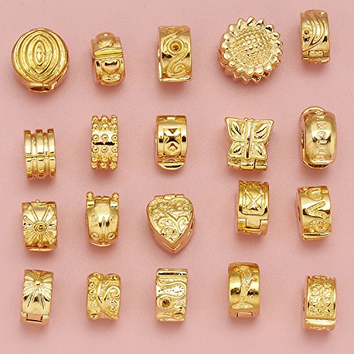 RUBYCA 20pcs Mix Lot of Gold Color Clip Lock Stopper Clasp Beads DIY fit European Charm Bracelet - color: Mix Models, size: 20 PCS