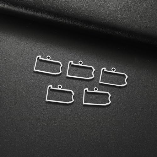 kkjoy 5Pcs Hollow Continents Maps of USA Pendant Charms for Jewelry Making and Crafting, Stainless Steel Mini Charm Craft Supplies Accessories for DIY Bracelet Necklace Earrings - color: Hollow Pennsylvania Map - Silver
