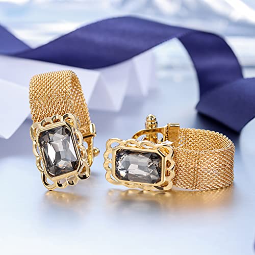 HAWSON Mens Cufflinks with Chain - Stone and Shiny Gold Tone Shirt Accessories - Party Gifts for Young Men - color: 24K Gold Color+Black Diamond Crystal