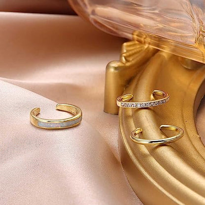 Jstyle 3PCS 14K Gold Filled Toe Rings for Women Adjustable Silver Gold Toe Ring Set Cute Opal CZ Daisy Flower Toe Rings Open Band Hawaiian Beach Summer Foot Jewelry for Women - color: Gold