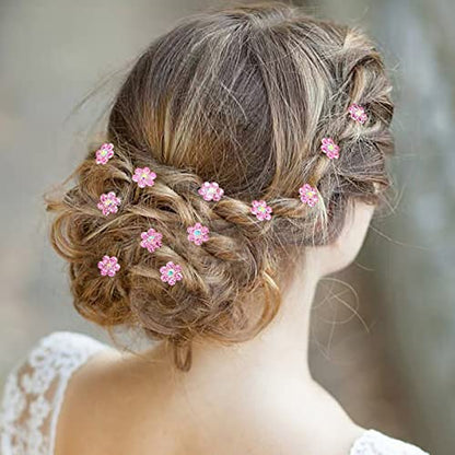 Rhinestone Flower Hair Pins, 40 Pcs U-Shaped Crystal Party Wedding Bridal Hair Accessories for Women Girls (Light Pink) - color: Light Pink