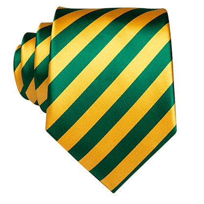 Dubulle Mens Paisley Striped Tie Woven Necktie for Men and Handkerchief Cufflinks Set Wedding Formal Business - color: Yellow Green