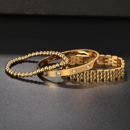 18K Gold Plated Bangle Bracelet Set for women,Cubic Zirconia Classic Stainless Steel Adjustable Gold Tennis Love Bracelets Stack for women and men - color: Wristband Beads Set