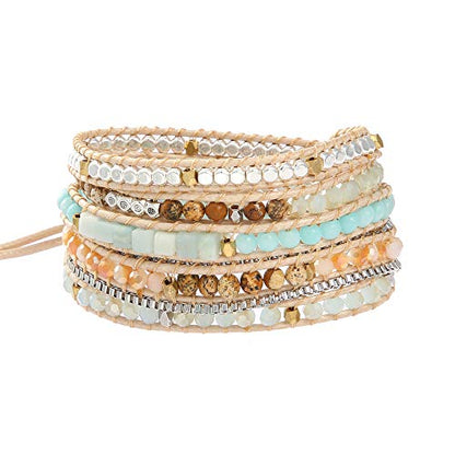 Plumiss Women Boho Handmade Natural Stone Crystal Leather Bead Wrap Bracelets Collection - style: White Stylish 5W