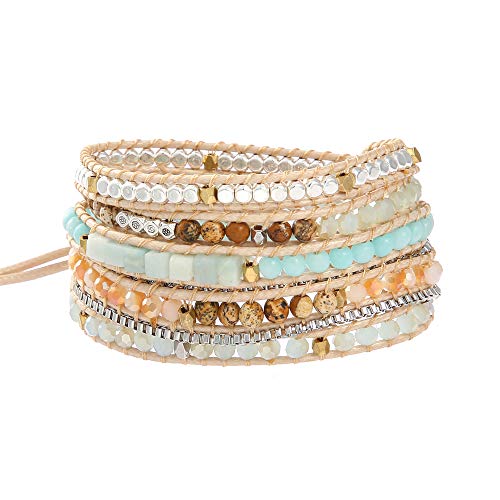Plumiss Women Boho Handmade Natural Stone Crystal Leather Bead Wrap Bracelets Collection - style: White Stylish 5W