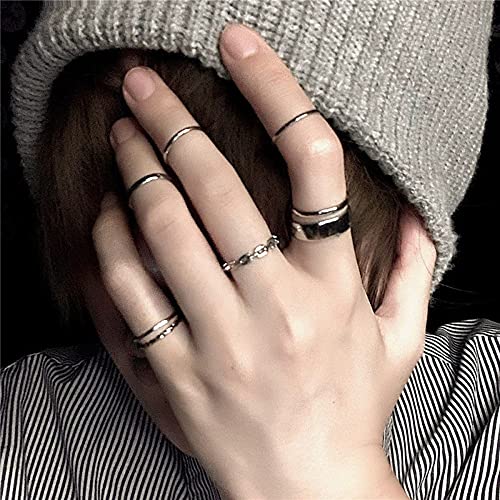 Gothic Knuckle Ring Set 7 Pcs Half Open Finger Ring Silver Punk Stackable Rings for Women or Men