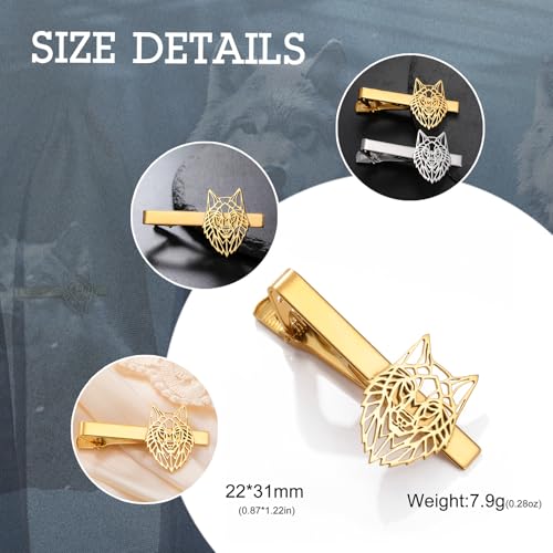 Dreamtimes Wolf Head Tie Clip Viking Wolf Tie Clips for Men Stainless Steel Stickpin Tie Clasp Nordic Jewelry Gifts - color: Gold
