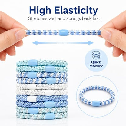 10-Piece Hair Ties: Soft Knitted Hair Tie for Thick/Coarse/Curly Hair. Gentle Hair Ties No Damage—Secure & Protect Strands (Blue) - color: Blue