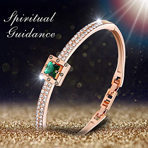 Fasion Jewelry Spiritual Guidance Bangle Bracelets For Women 18K Gold Plating Adjustable Bracelets with Crystal for Wife Girlfriend or Mothers, - color: Rose Gold Green