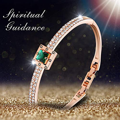 Fasion Jewelry Spiritual Guidance Bangle Bracelets For Women 18K Gold Plating Adjustable Bracelets with Crystal for Wife Girlfriend or Mothers, - color: Rose Gold Green