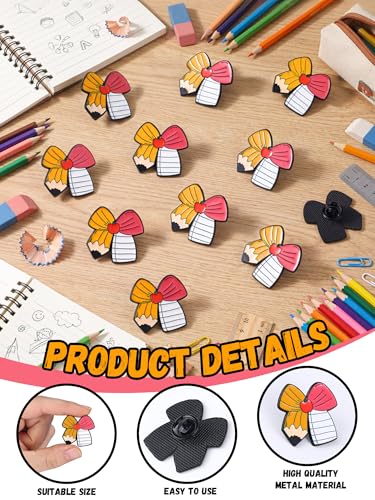 Liliaafar 24pcs Back to School Enamel Brooch Pins Enamel Teacher Bow Pencil Lapel Pins Cute Funny Appreciation Gifts Button Brooch for Classroom School Party Favor Clothes Bag Accessories