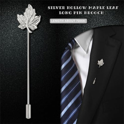 Dreuyet Simple Gold Silver Plated Long Brooch Pins with Cute Animal Antlers Leaves Plant Bees Rabbits Rose Flower Feather Brooch Jewelry for Women Men Elegant Suit Collar Lapel Pin - style: Maple Leaf