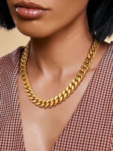 PROSTEEL Chunky Cuban Link Curb Chain Necklace for Women Men, Stainless Steel Choker Thick Trendy Statement Hip Hop Miami Cuban Chain Jewelry Gifts Unisex Size,5/12/14mm Widths,18"/20" - color: 14mm-Gold, size: 20inches