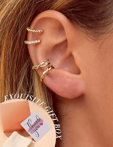 9PCS Ear Cuff Earrings for Women Non Piercing 14K Gold Plated - Hypoallergenic Adjustable Ear Cuffs Trendy Non Tarnish Clip on Cartilage Fake Earring Stacks Wrap Jewelry - color: Gold-14K