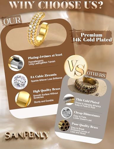 Sanfenly Ear Cuffs Earrings for Women Non Piercing | 14K Gold Plated Ear Cuffs for Non Pierced Ears, Hypoallergenic Clip on Earrings Cartilage Earring, Fake Ear Piercings - color: 14K Gold Plated-Classic