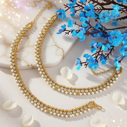Efulgenz Indian Anklets Crystal Faux Pearl Ankle Bracelet Jhanjara Payal