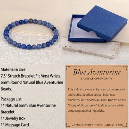 LPBeads Handmade Natural Gemstone Stretch Elastic Bracelet Healing Crystal Round Stone Beads Jewelry Gifts for Women Men - color: Blue Aventurine, size: 6mm
