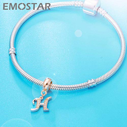 EMOSTAR Letter Charms Initial A-Z Alphabet Beads, Rose Gold 925 Sterling Silver Dangle CZ Birthstone Pendant, Gifts for European Charm Bracelet/Mothers Day/Birthday - color: Letter H