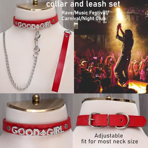 Red Choker Necklace for Women Men, Leather Choker Collar Gothic Body Chain, Rave Punk Goth Jewelry for Rave Halloween Sexy Cosplay - style: GOOD GIR