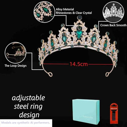 Kamirola - Queen Crown and Tiaras Princess Crown for Women Crystal Headbands for Bridal, Princess for Wedding and Party - color: Gold Green