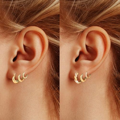 Wgoud Small Gold Hoop Earrings Set for Women, 6 Pairs 14K Gold Plated Hypoallergenic Lightweight Huggie Hoops Earrings, Trendy Cartilage Cubic Zirconia Earrings for Women Gifts. - color: G-Gold hoops