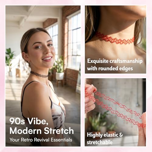 PAGOW Tattoo Choker Set, Stretchy 90s Choker Necklace, Adjustable Retro Y2K Gothic Grunge Chokers Jewelry Accessories - color: 12 Colors-a,12 Pcs