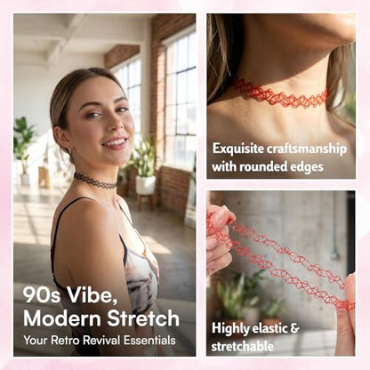 PAGOW Tattoo Choker Set, Stretchy 90s Choker Necklace, Adjustable Retro Y2K Gothic Grunge Chokers Jewelry Accessories - color: 12 Colors,12Pcs