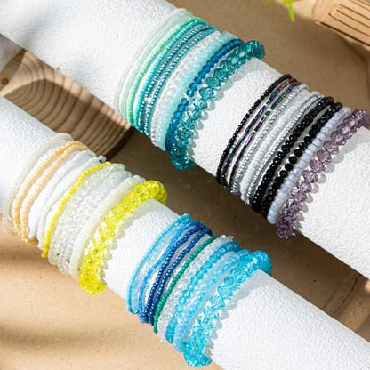 Bohemian Colorful Crystal Glass Beads Seed Beaded Bracelet Handmade Adjustable Stackable Elastic Strand Bangle for Women Summer Beach Hawaii Boho Wristbands Jewelry - color: dark green
