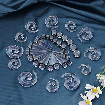 Qmcandy 00G-20mm Ear Stretching Kit 36PCS Big Gauge Taper Kit Large Acrylic Tunnel Plug Spiral Set - color: 36pcs, Transparent