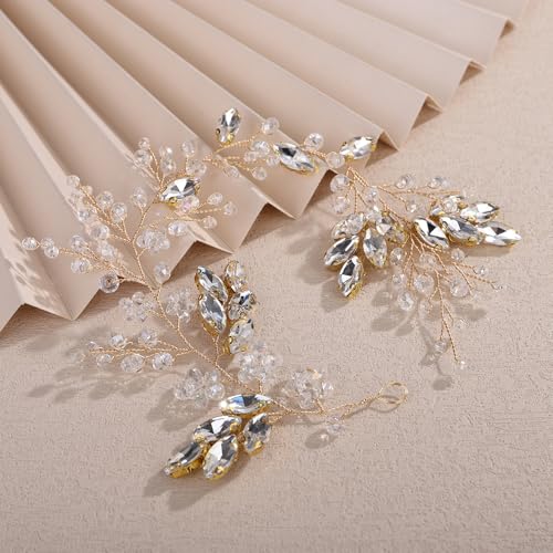 Teyglen Gold Flower Rhinestone Bride Wedding Hair Vine Bridal Crystal Headband for Women Head Piece Wedding Hair Accessories for Women Bridesmaid Headpiece (Gold) - color: Gold