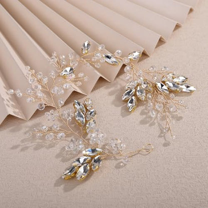 Teyglen Gold Flower Rhinestone Bride Wedding Hair Vine Bridal Crystal Headband for Women Head Piece Wedding Hair Accessories for Women Bridesmaid Headpiece (Gold) - color: Gold